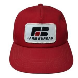 Farm Bureau Snapback Trucker Hat Red OS Adjustable Mesh Back Embroidered Vintage